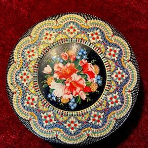Vintage, Floral Tin-Embossed Center, Tiered, Mosaic, Round, Made in Holland